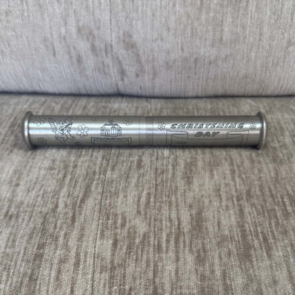 Children’s Christening Day Engraveable Metal Tube Scroll Holder Keepsake